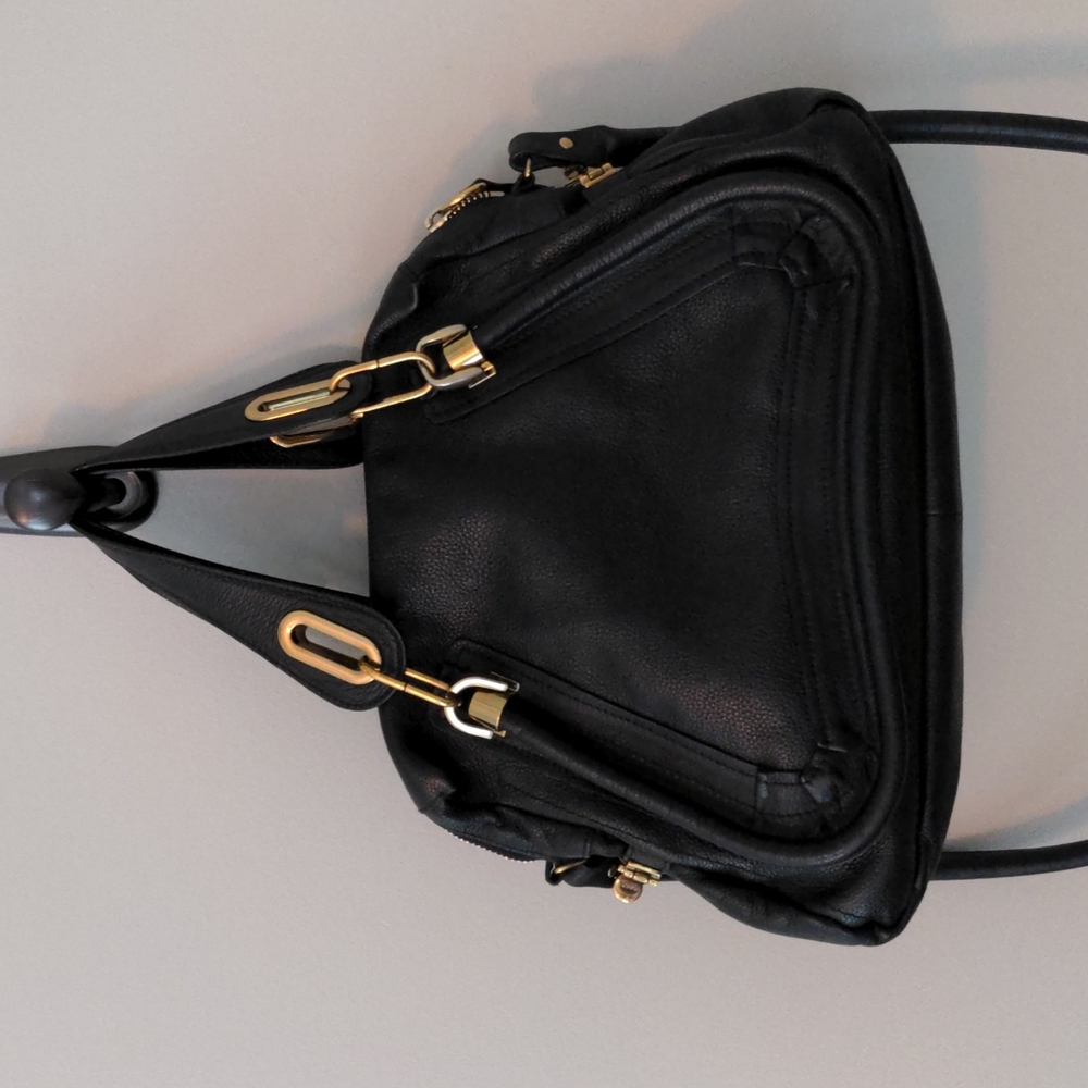 CHLOE Logo Paraty 2Way Shoulder Hand Bag Leather Black Italy 80JF075